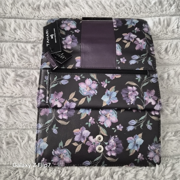 Tahari Black and Purple Floral Wallet - Picture 3 of 7